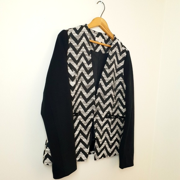 Chevron Tweed Blazer Jacket Black Size Large - Picture 2 of 8